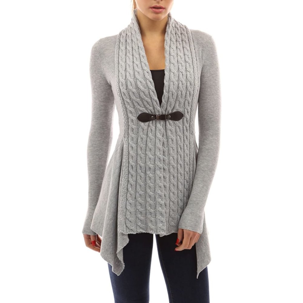 NWT light gray buckle braid front cardigan